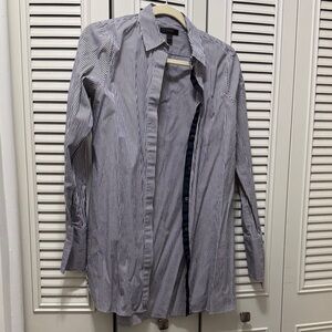 J. Crew Women's Blue and White Striped Button Down Shirt